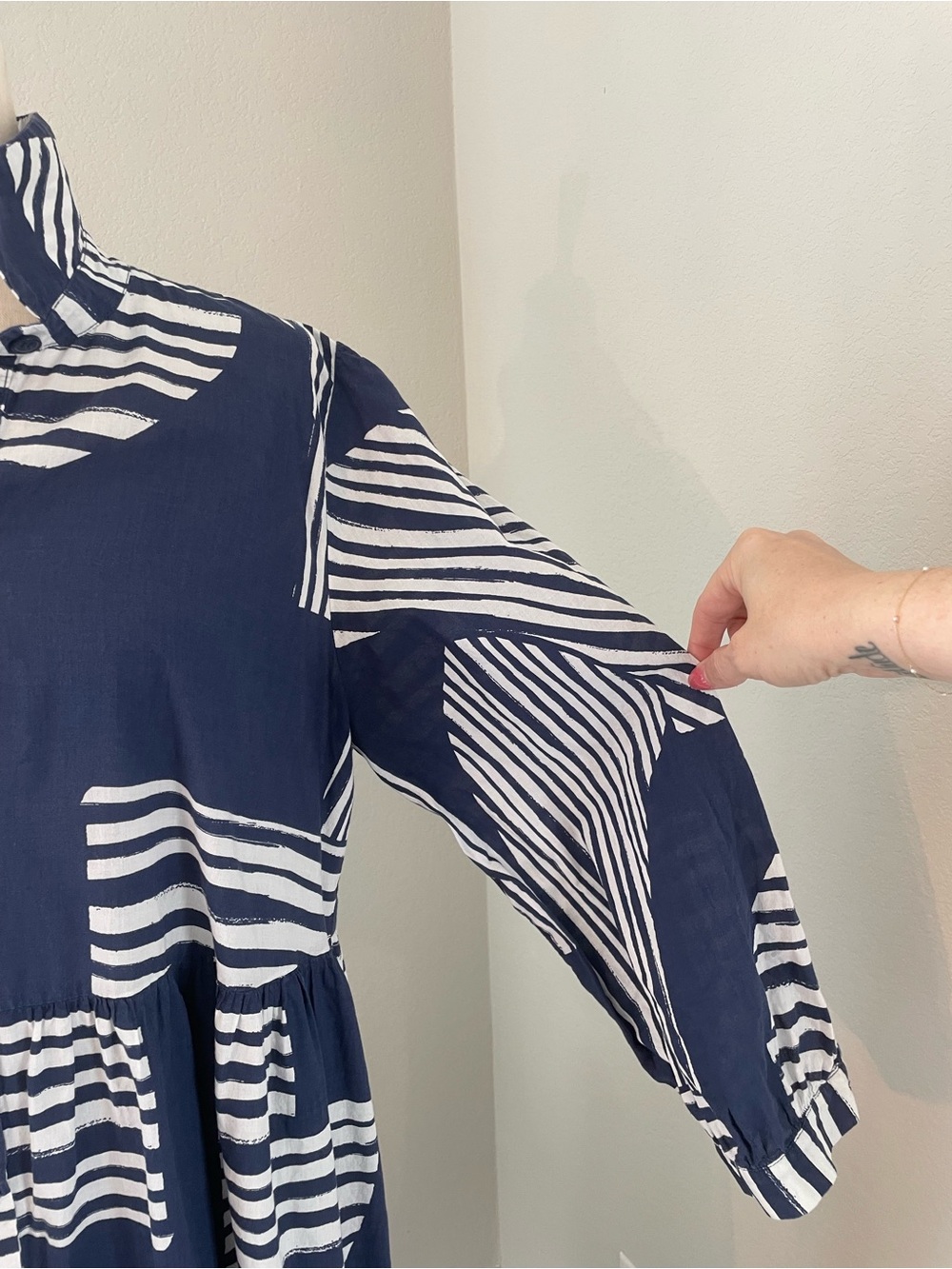 Zara Maxi Dress 100% Cotton Summer Navy Costal Size Large Button Down - Picture 4 of 8